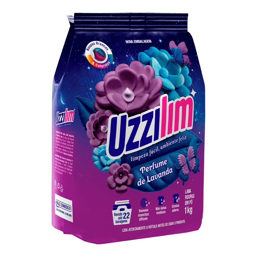 Sabão em Pó Uzzilim Lavanda 1Kg Embalagem com 20 Unidades