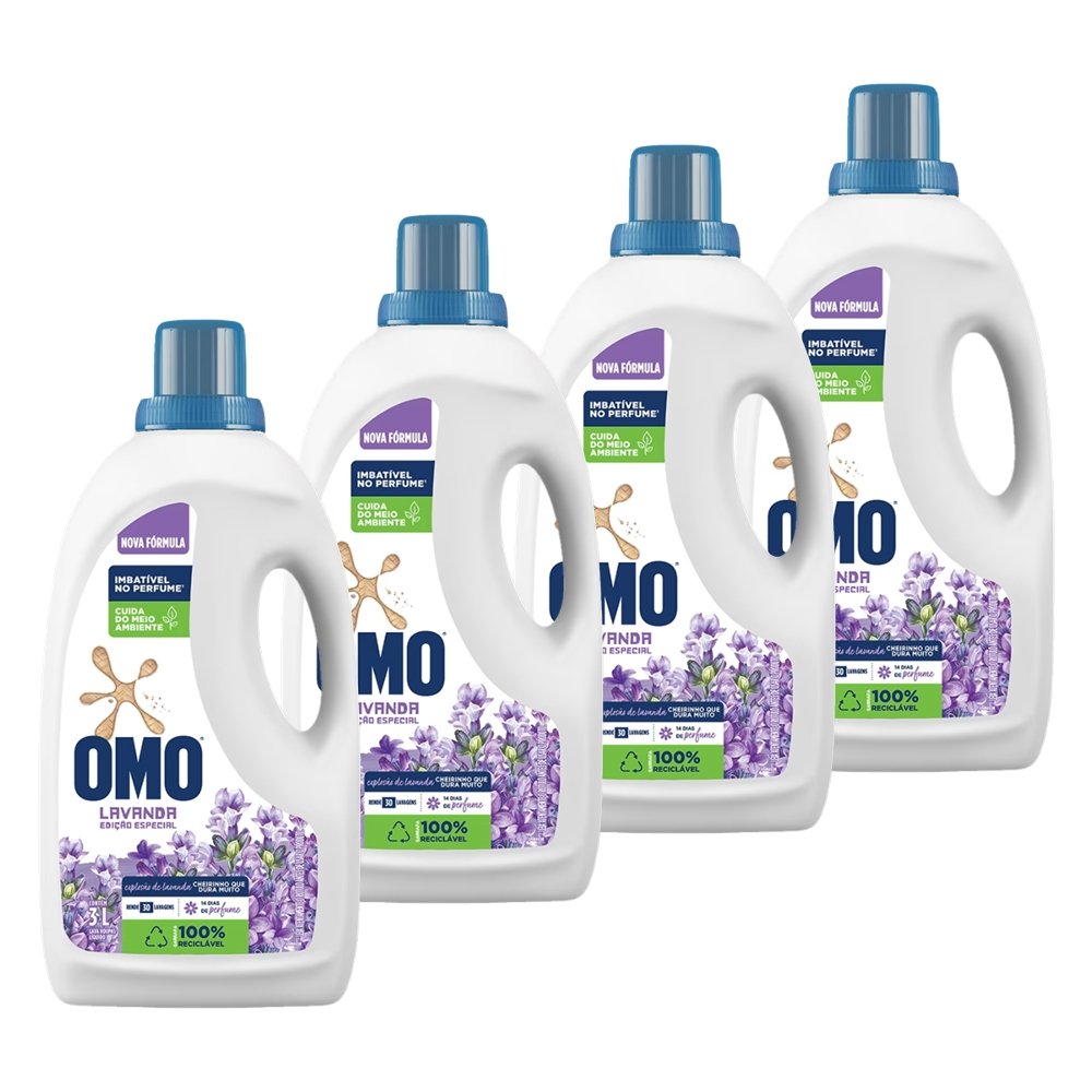Sabão Liquido Omo Lava Roupa Lavanda 3 Litros - Embalagem com 4 Unidades