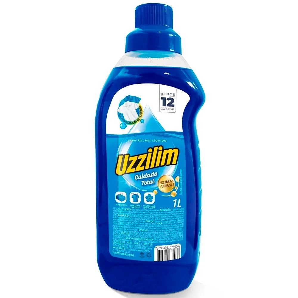 Sabão Líquido Uzzilim Lava Roupa 1L Embalagem com 12 Unidades