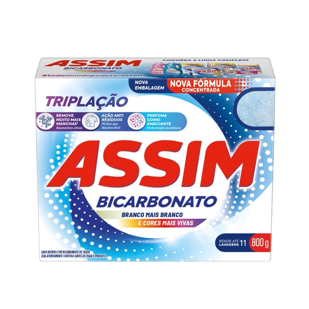 Sabão em Pó Assim Triplação 800g - Embalagem com 20 Unidades