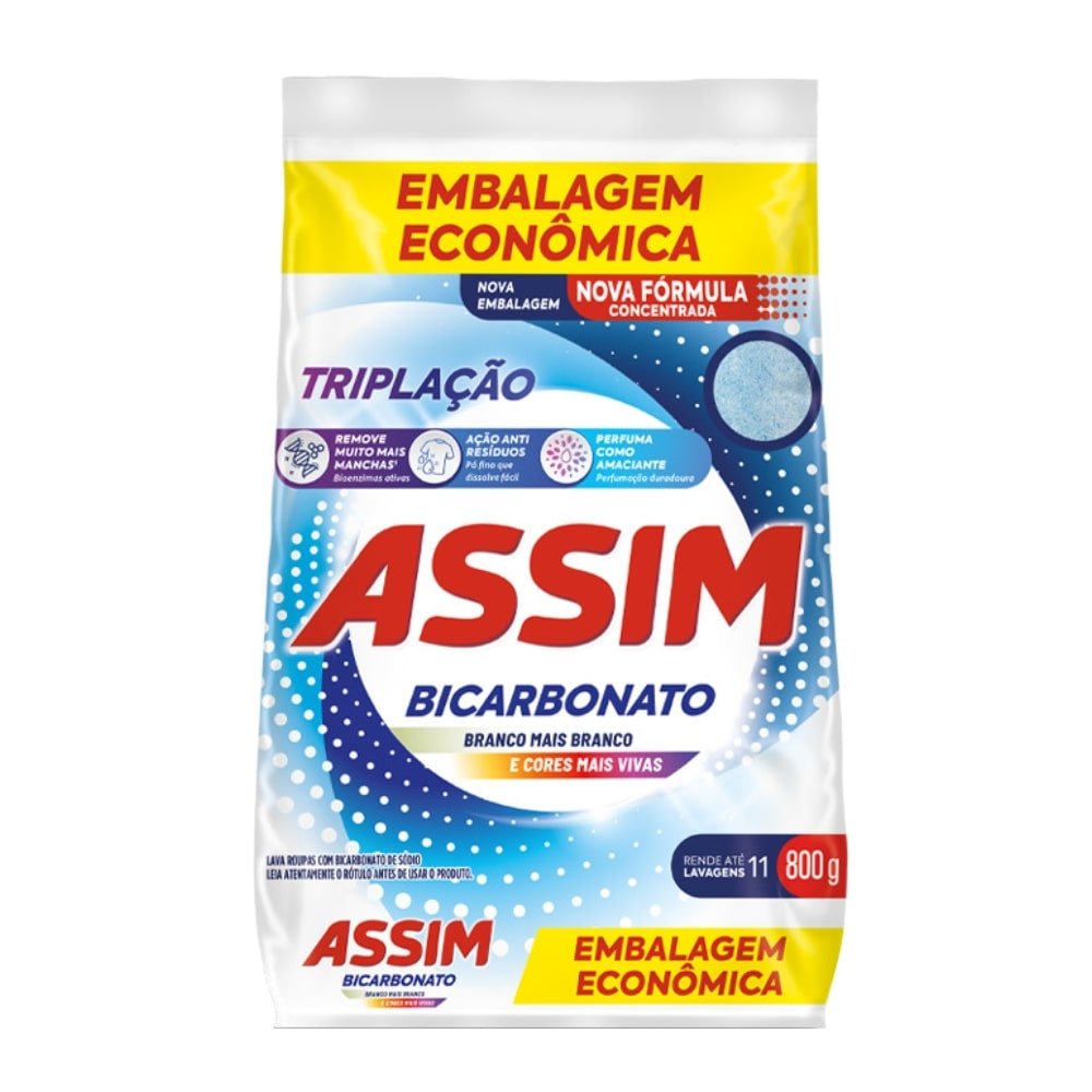 Sabão em Pó Assim Triplação 800g Embalagem com 20 Unidades eFácil Sabão em Pó Assim Triplação 800g Embalagem com 20 Unidades eFácil