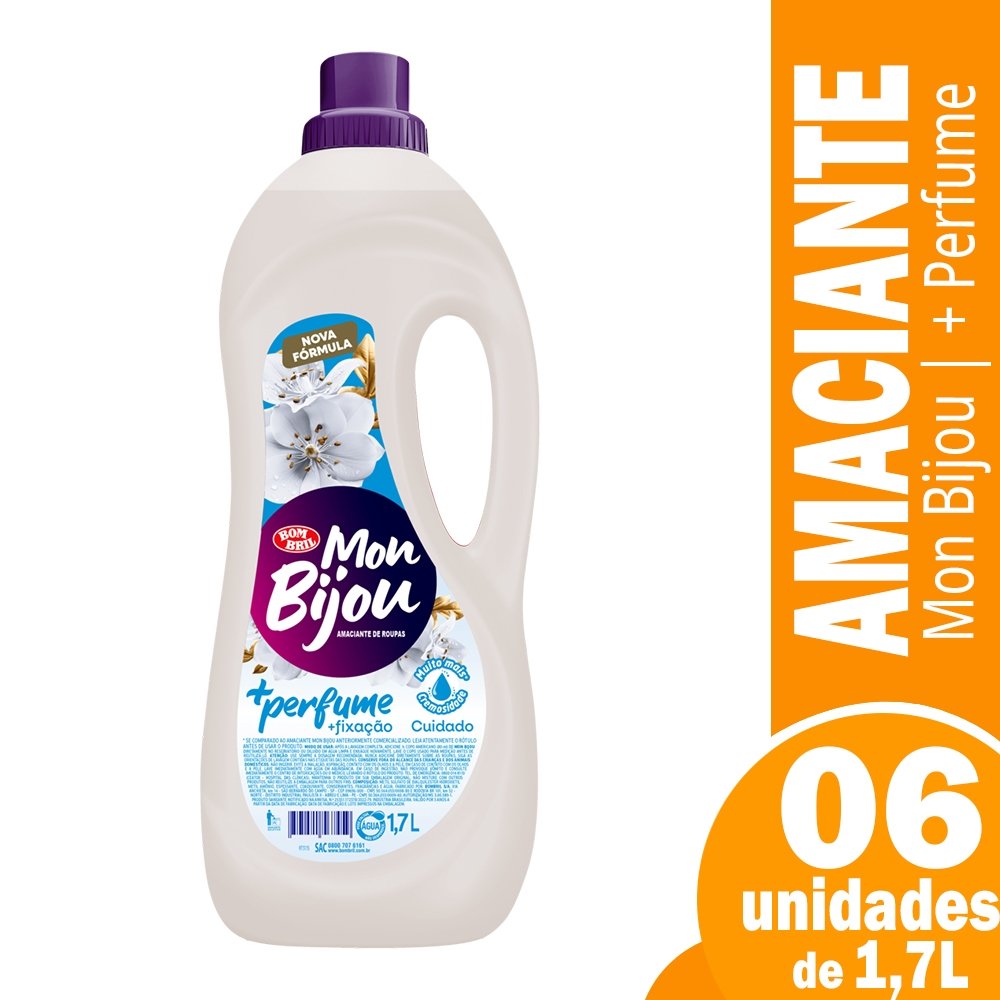 Amaciante Mon Bijou Branco + Cuidado 1,7 Litros - Embalagem com 6 Unidades