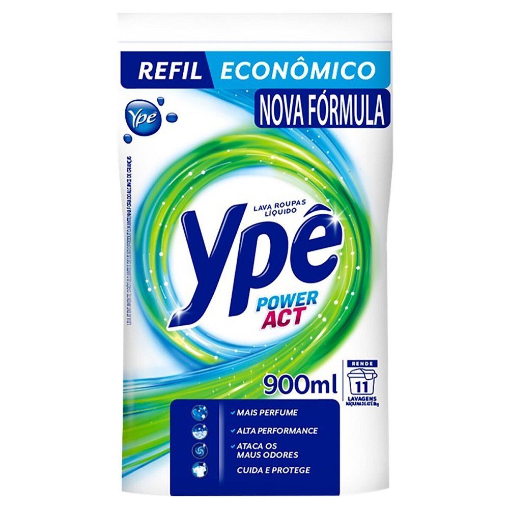 Sabão Líquido Ypê Power Act Pouch Refil Econômico 900ml - Embalagem com 12 Unidades