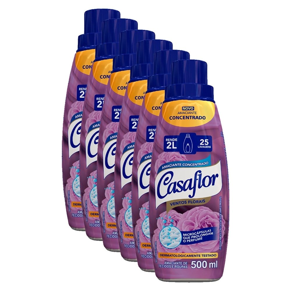 Amaciante Casaflor Concentrado Ventos Florais 500ml Embalagem com 6 Unidades