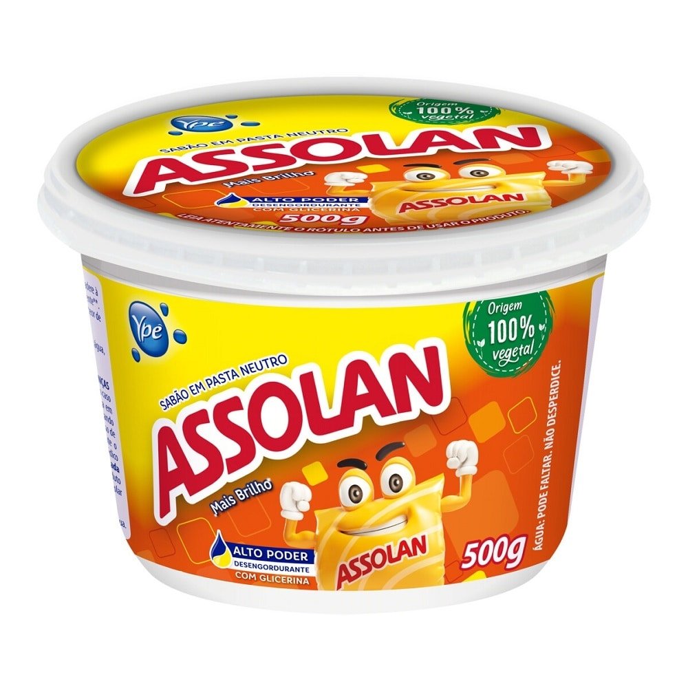 Sabão em Pasta Assolan Neutro Pote 500g - Embalagem com 12 Unidades