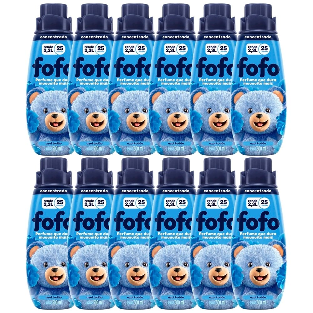 Amaciante Fofo Concentrado Azul Tudão 500ml - Embalagem com 12 Unidades