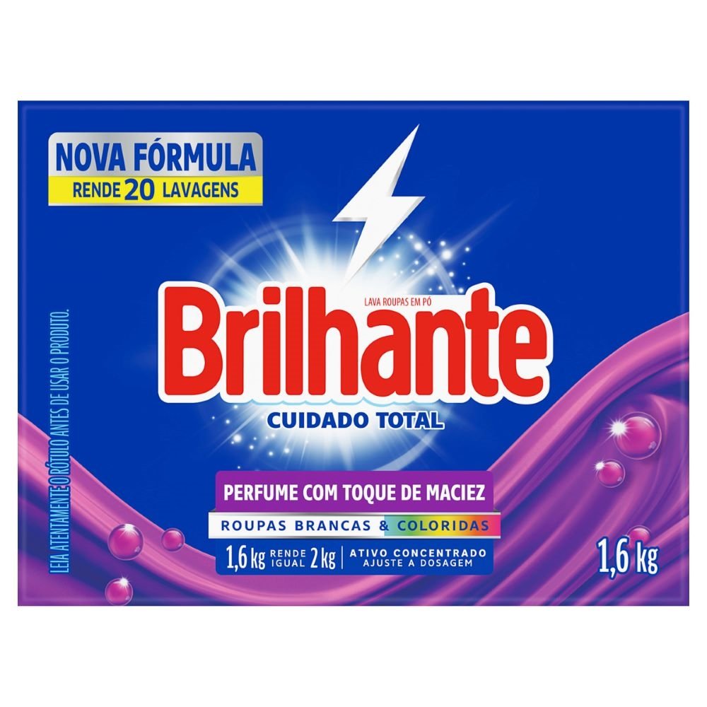 Sabão em Pó Brilhante Cuidado Total Caixa 1,6kg - Embalagem com 9 Unidades