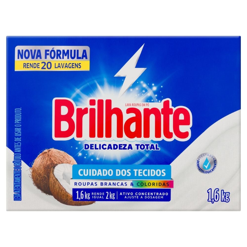 Sabão em Pó Brilhante Delicadeza Total Caixa 1,6kg - Embalagem com 9 Unidades