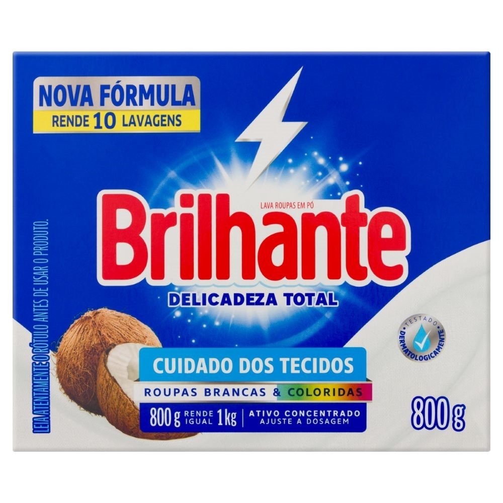 Sabão em Pó Brilhante Delicadeza Total Caixa 800g - Embalagem com 20 Unidades
