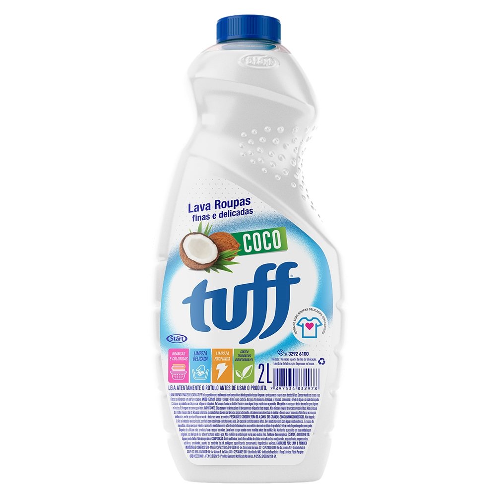 Sabão Líquido Tuff Lava Roupas Finas e Delicadas Coco 2L - Embalagem com 6 Unidades