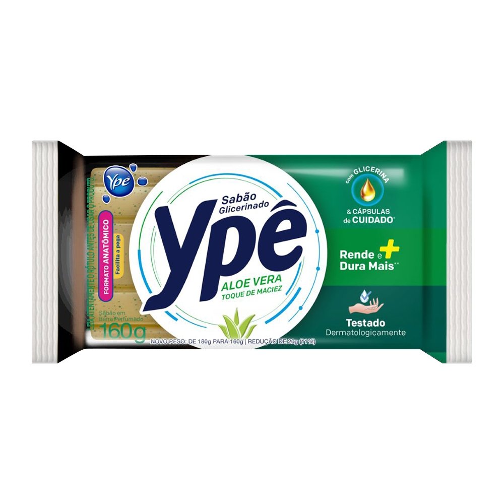 Sabão em Barra Ypê Glicerinado Aloe Vera Toque de Maciez 160g - Embalagem com 60 Unidades