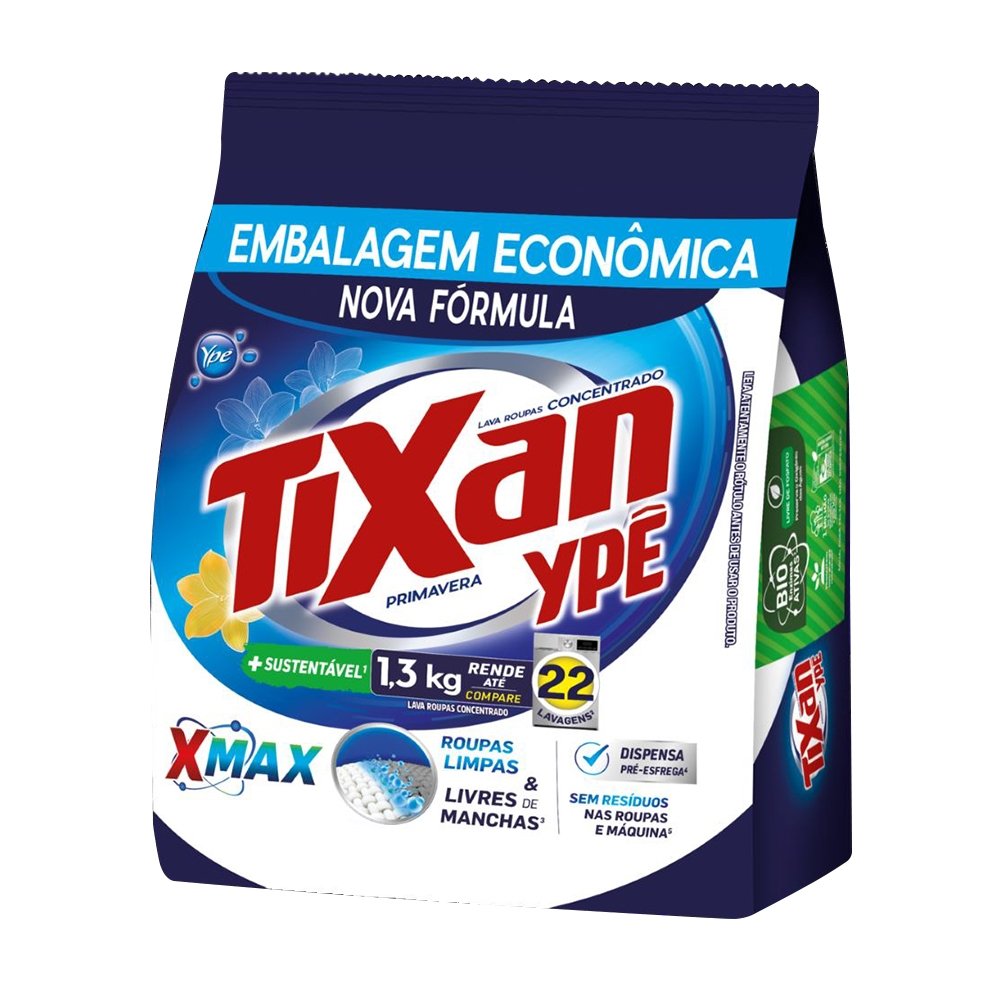 Sabão em Pó Tixan Ypê Concentrado Primavera Sachê 1,3kg - Embalagem com 11 Unidades