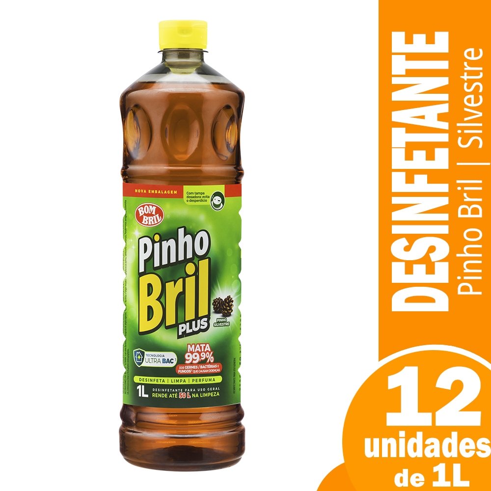 Desinfetante Pinho Bril Plus Silvestre 1L - Embalagem com 12 Unidades