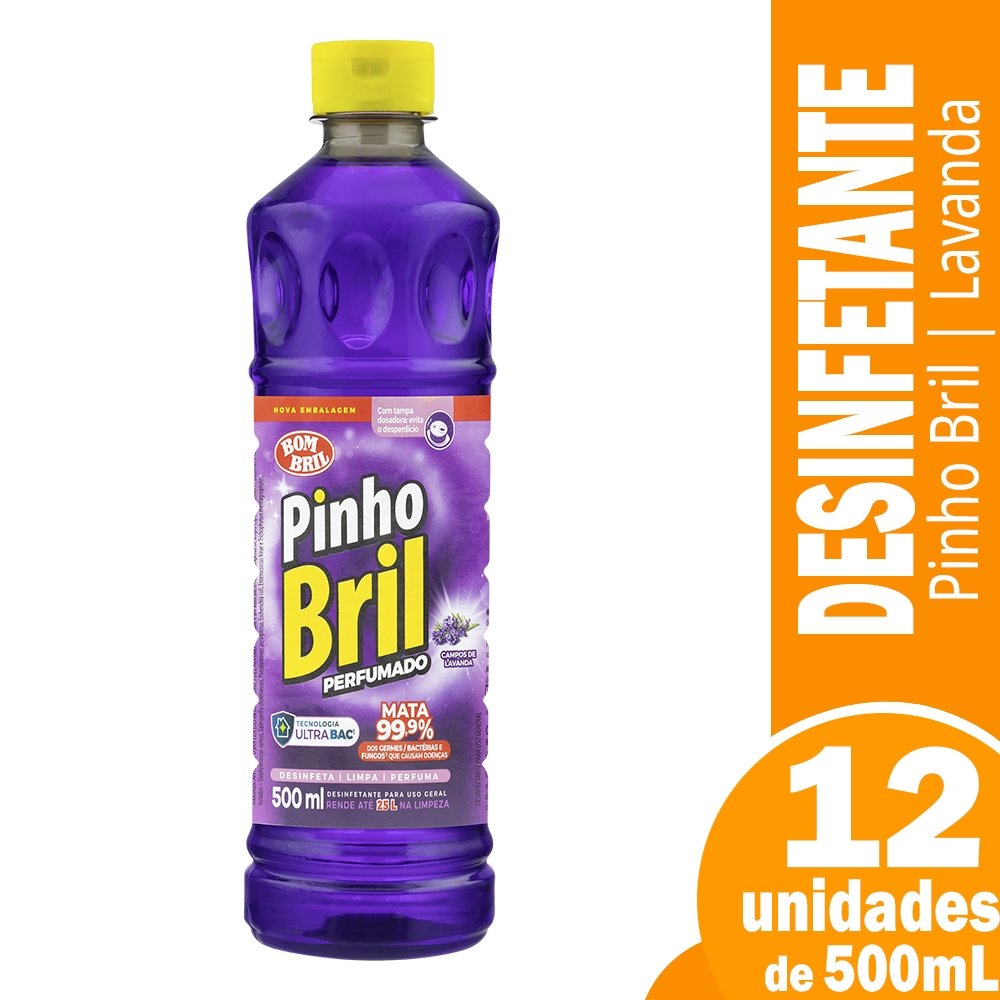 Desinfetante Pinho Bril Campos de Lavanda 500ml - Embalagem c/ 12 Unidades