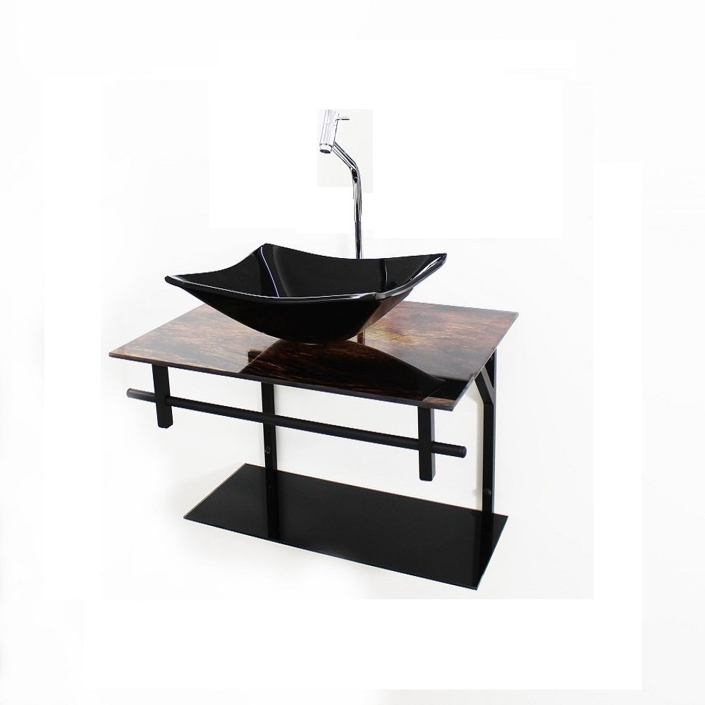 Gabinete de Vidro Para Banheiro 60cm AP Slim Madeira Rústica C/ Cuba Retangular