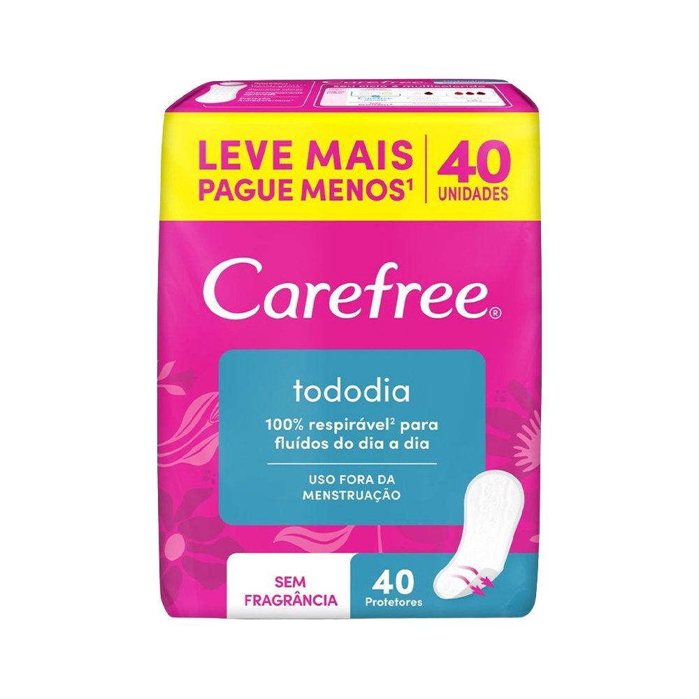 Absorvente Carefree Protetor Diário Todo Dia sem Perfume - Embalagem com 40 Unidades