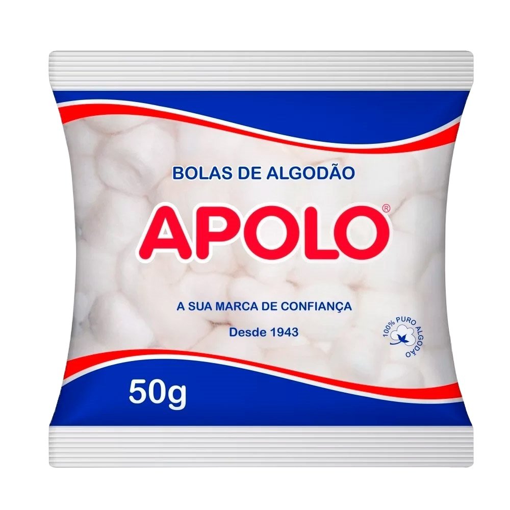 Algodão Apolo Bolas Hidrófilo 50g Embalagem com 20 Unidades