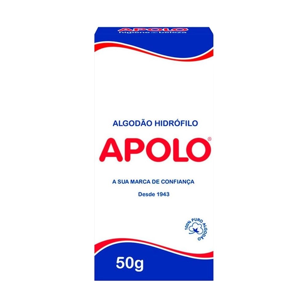 Algodão Apolo Hidrófilo 50g Embalagem com 20 Unidades