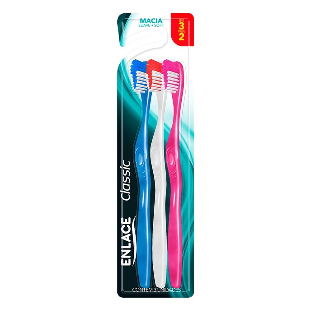 Escova Dental Enlace Classic Adulta Macia - Embalagem com 12 Unidades
