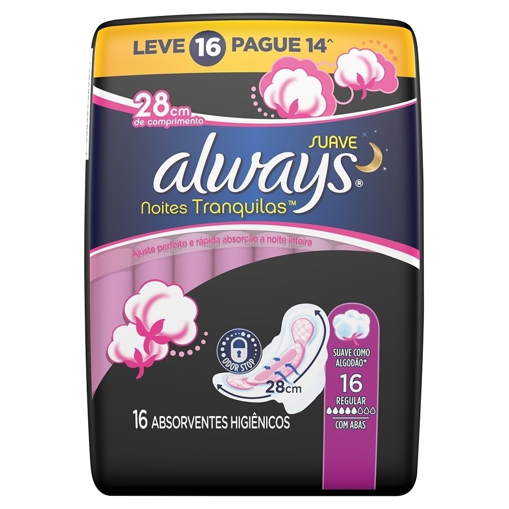 Absorvente Always c/ Abas Noturno Malha Suave (Promoção Leve 16 Pague 14)
