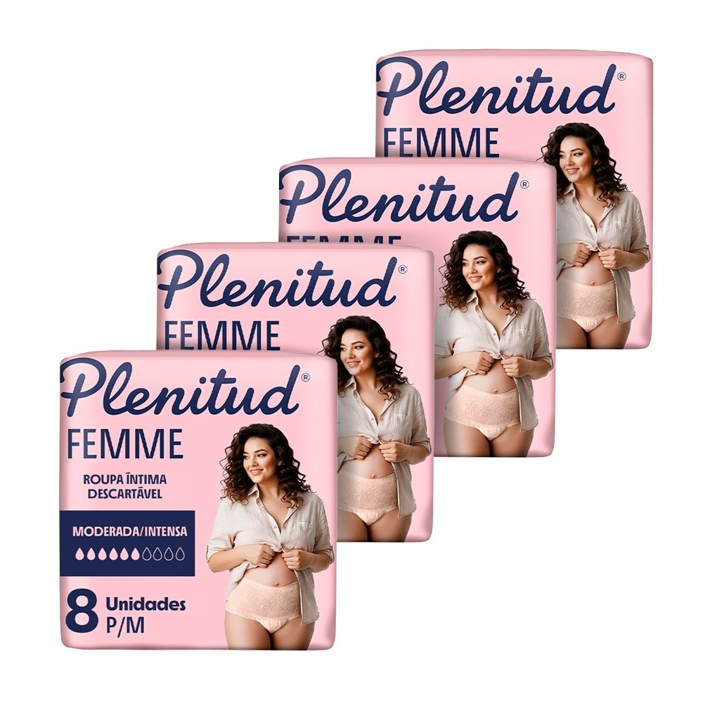 Roupa Íntima Plenitud Active Mulher Tamanho P/M - 4 Pacotes com 8 Fraldas - Total 32 Tiras