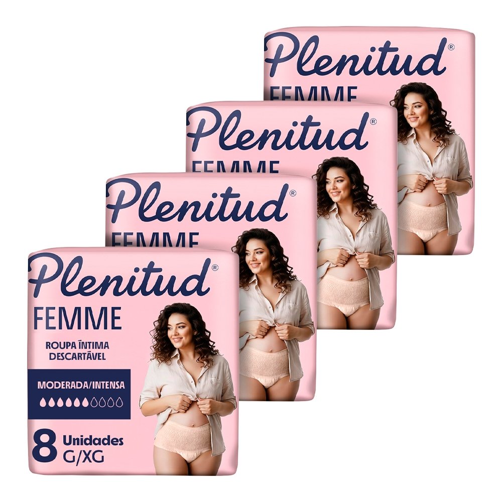 Roupa Íntima Plenitud Active Mulher Tamanho G/XG - 4 Pacotes com 8 Fraldas - Total 32 Tiras
