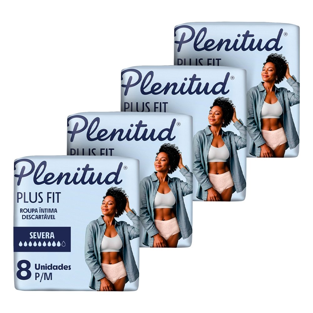 Roupa Íntima Plenitud Protect Plus Tamanho P/M 4 Pacotes com 8 Fraldas - Total 32 Tiras