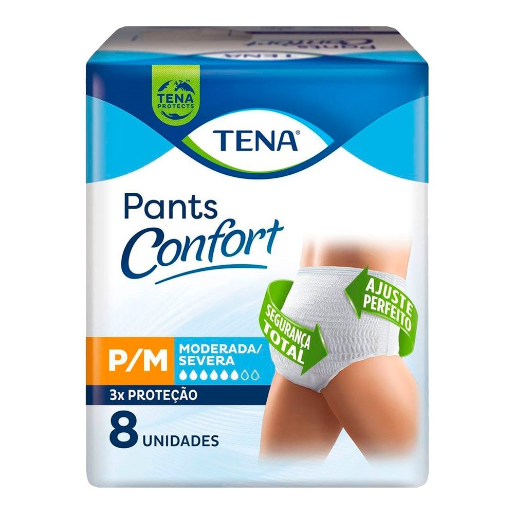 Roupa Intima Tena Pants Confort Tamanho P/M - 8 Pacotes - Total 64 Tiras