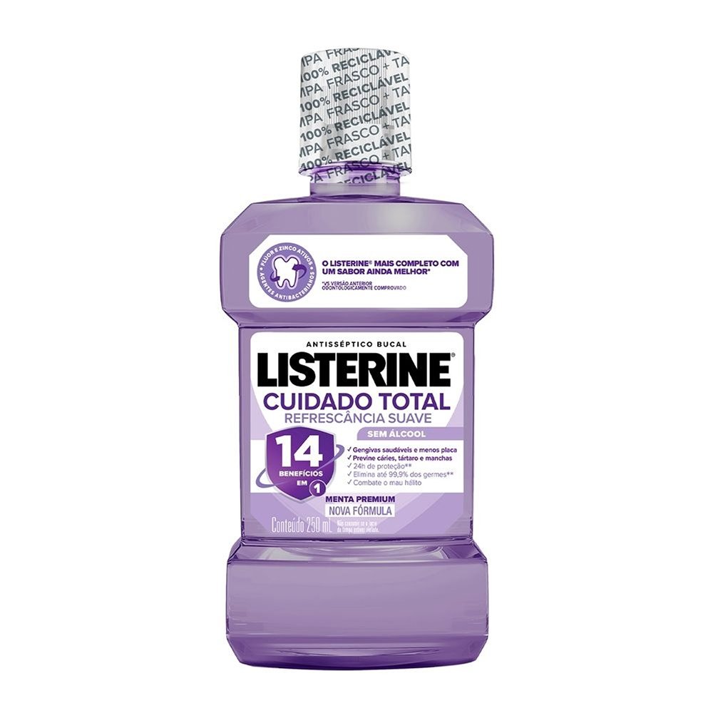Enxaguante Bucal Listerine Cuidado Total, 14 Benefícios em 1, sem Álcool, 250ml