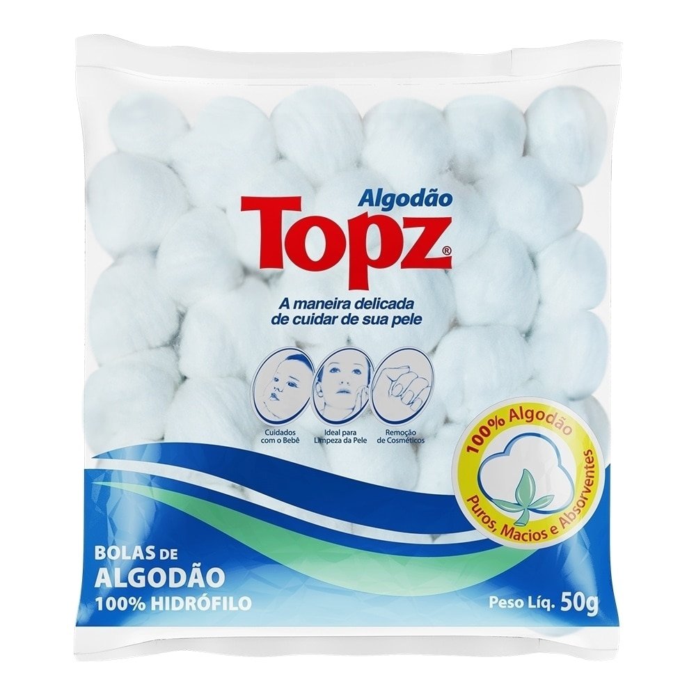 Algodão Topz Hidrófilo Bola 50g Embalagem com 36 Unidades