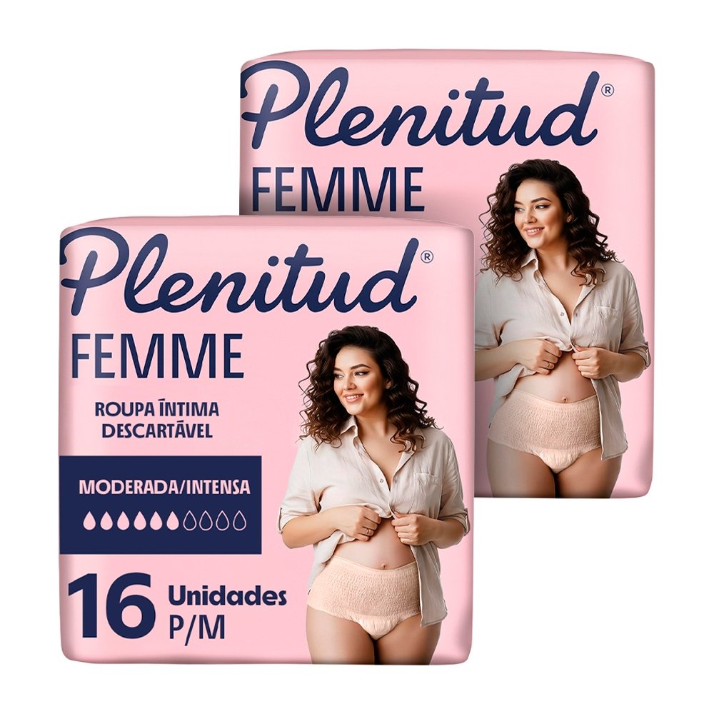 Roupa Íntima Plenitud Active Mulher Tamanho P/M - 2 Pacotes com 16 Fraldas - Total 32 Tiras