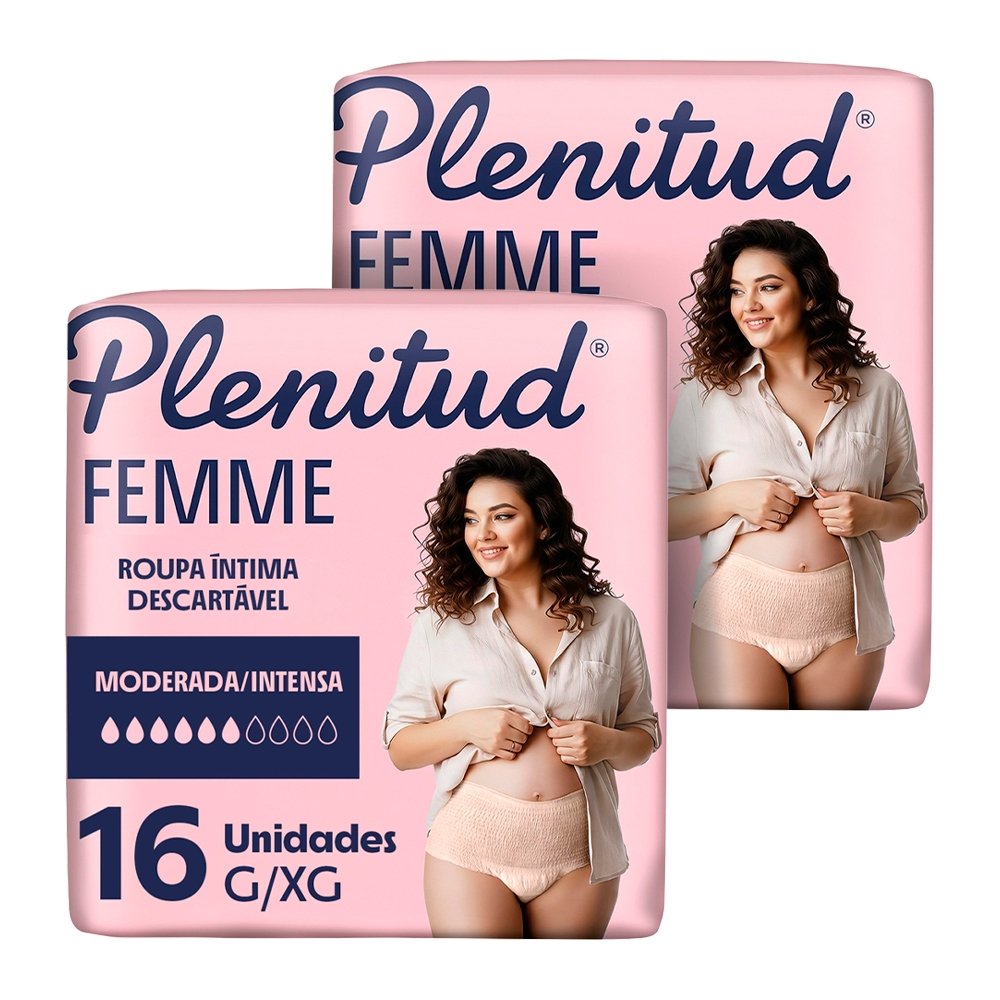 Fralda Descartável Geriátrica/Adulto Plenitud Femme Tamanho G/XG - 2 Pacotes com 16 Fraldas - Total 32 Tiras