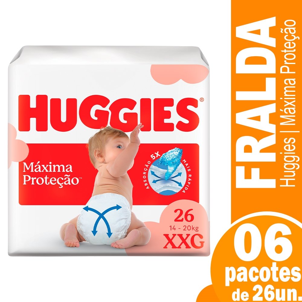 Fralda Descartável Huggies Supreme Care Mega Tamanho XXG - 6 Pacotes com 26 Fraldas - Total 156 Tiras