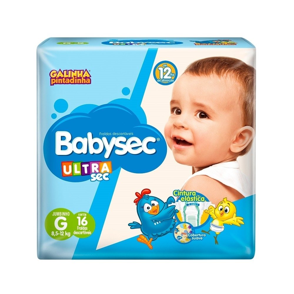 Fralda Descartável Babysec Ultra Jumbinho Galinha Pintadinha Tamanho G - 8 Pacotes com 16 Fraldas - Total 128 Tiras