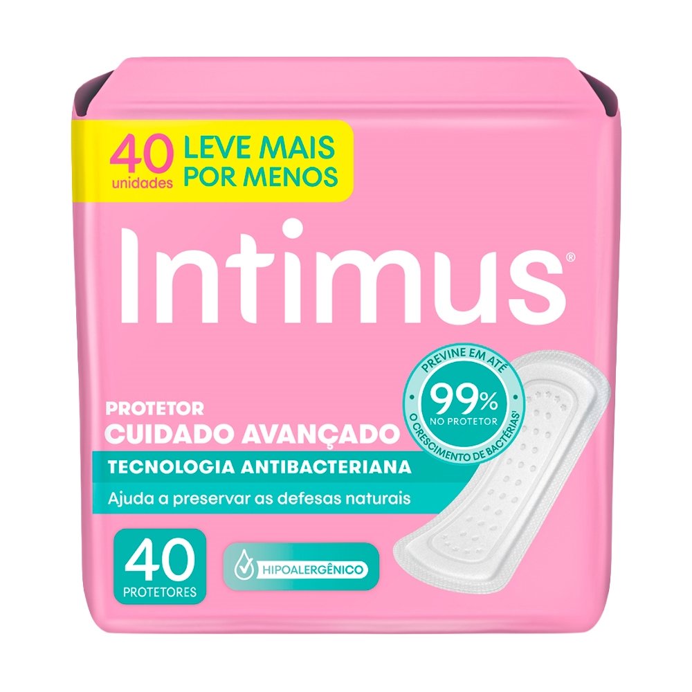 Absorvente Intimus Protetor Diário Antibacteriano sem Abas Embalagem com 40 Unidades
