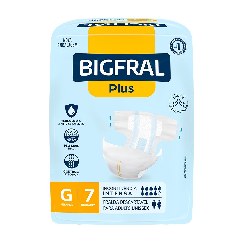 Fralda Geriátrica Bigfral Plus Regular Tamanho G - 8 Pacotes com 7 Fraldas - Total 56 Tiras