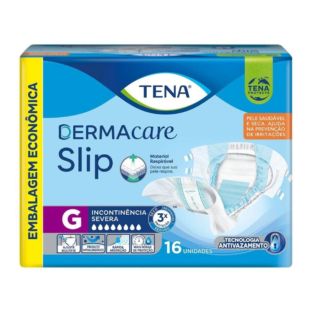 Fralda Descartável Tena Adulto Slip Dermacare Tamanho G - 4 Pacotes com 16 Tiras