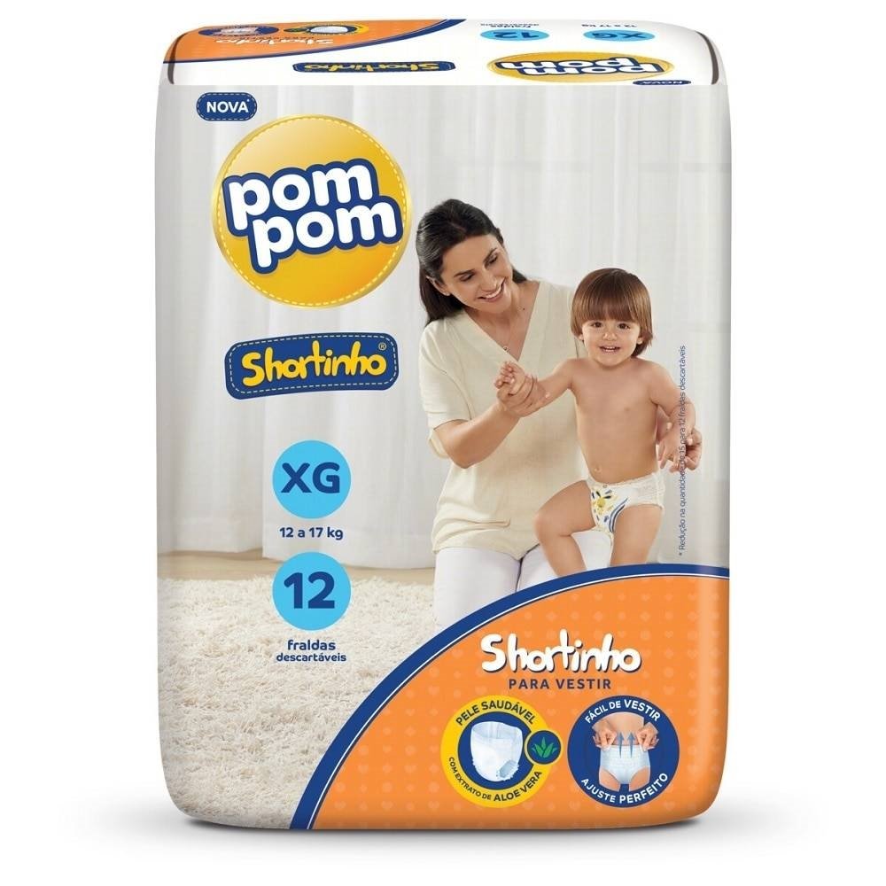 Fralda Descartável Pom Pom Shortinho Jumbinho Tamanho XG - 8 Pacotes com 12 Fraldas - Total 96 Tiras