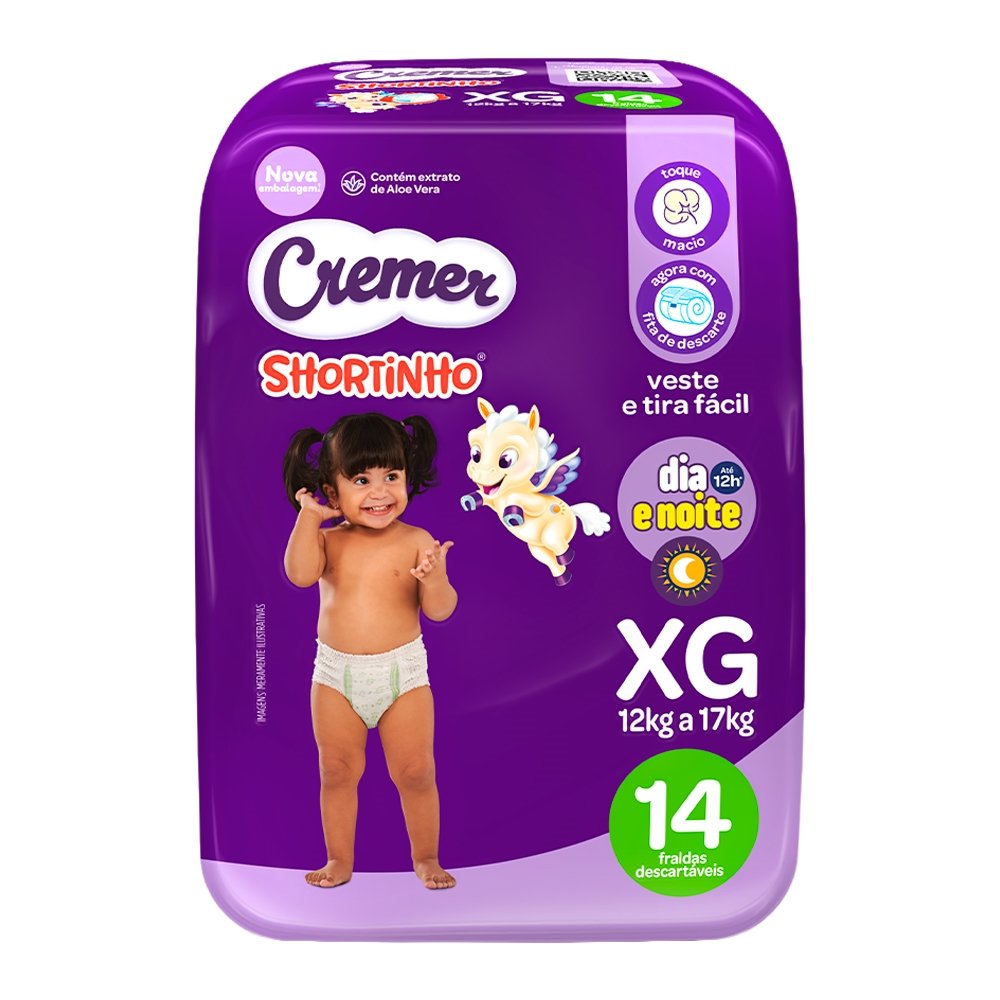 Fralda Descartável Cremer Shortinho Jumbinho Tamanho XG - 8 Pacotes com 14 Fraldas - Total 112 Tiras