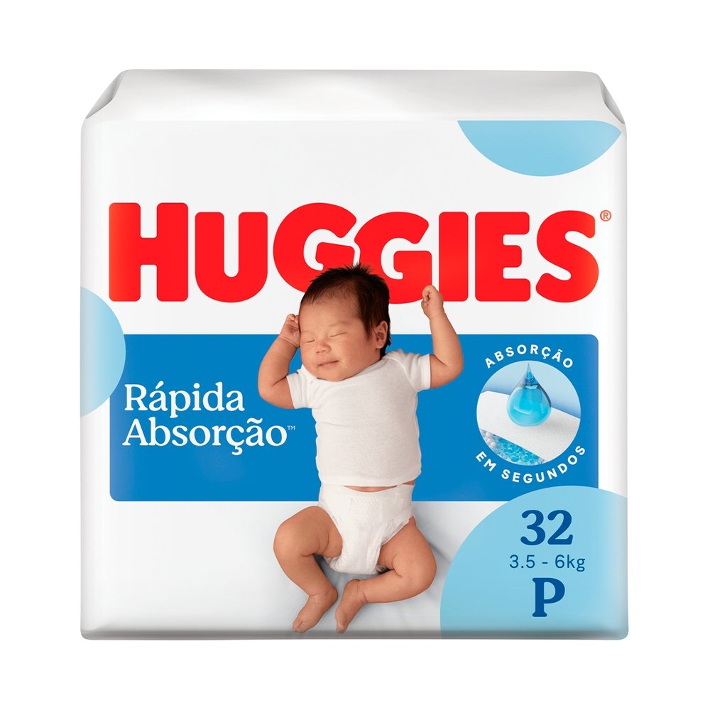 Fralda Descartável Huggies Tripla Proteção Jumbo - Recém Nascido Tamanho P, 9 Pacotes com 32 Fraldas - Total 288 Tiras