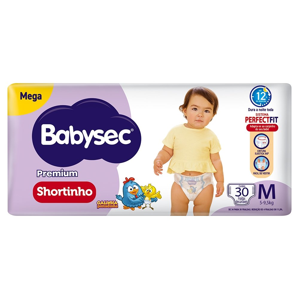 Fralda Descart vel Babysec Shortinho Galinha Pintadinha Mega Tamanho M 