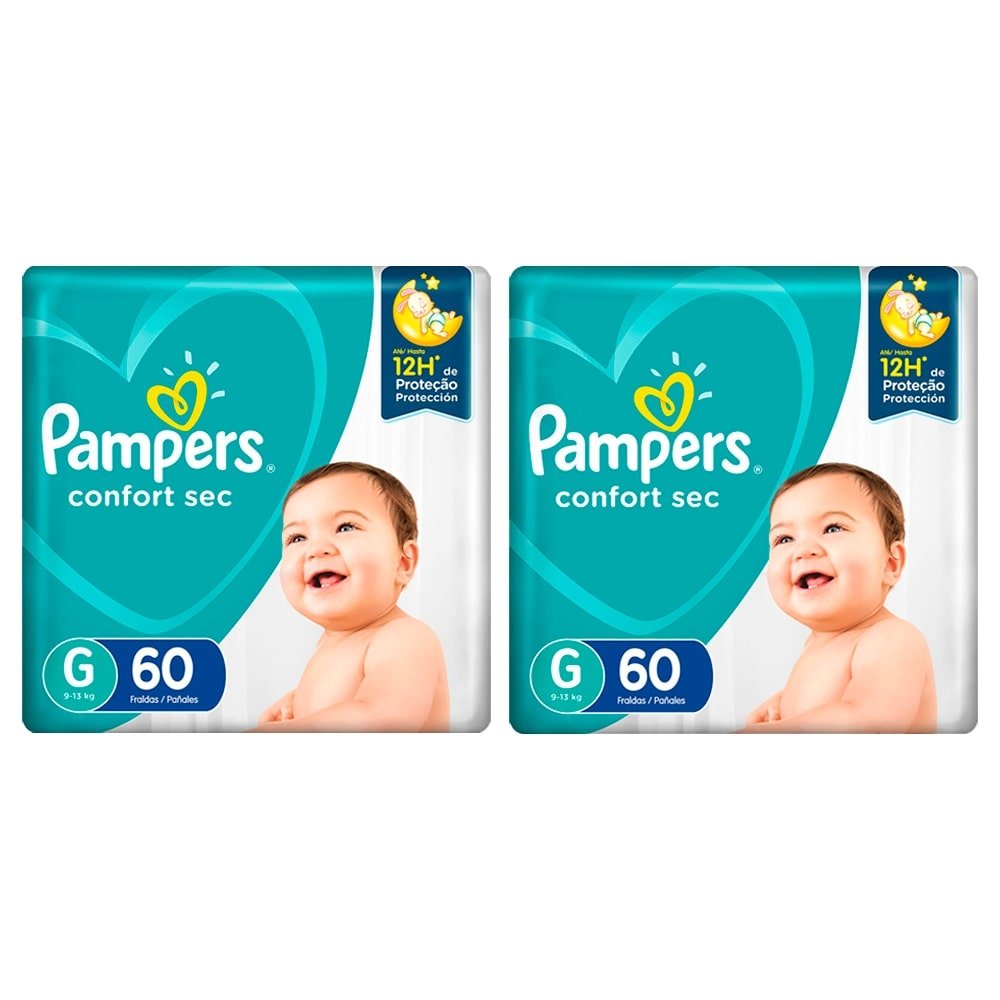 Fralda Descartável Pampers Confort Sec Super Tamanho G - 2 Pacotes com 60 Fraldas - Total 120 Tiras