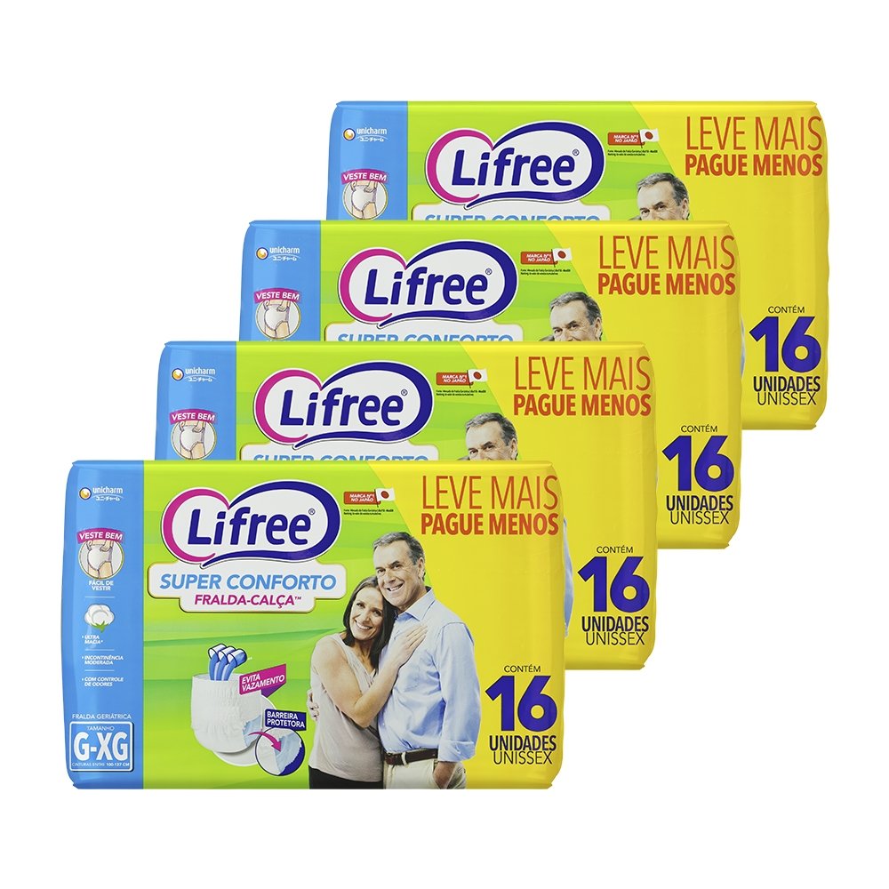 Roupa Íntima Lifree Super Conforto G/GX - 4 Pacotes com 16 Fraldas - Total 64 Tiras