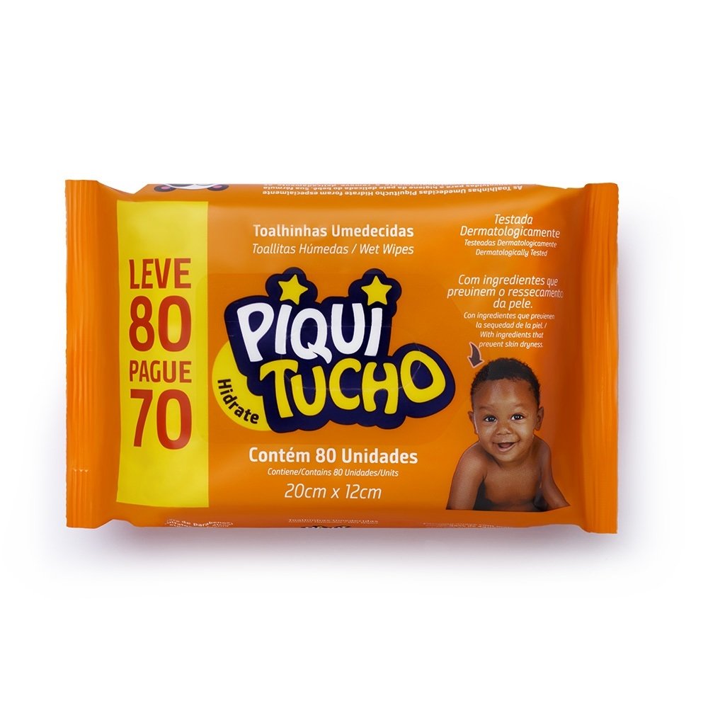 Toalhas Umedecidas Piquitucho Hidrate - Pacote com 80 Toalhas