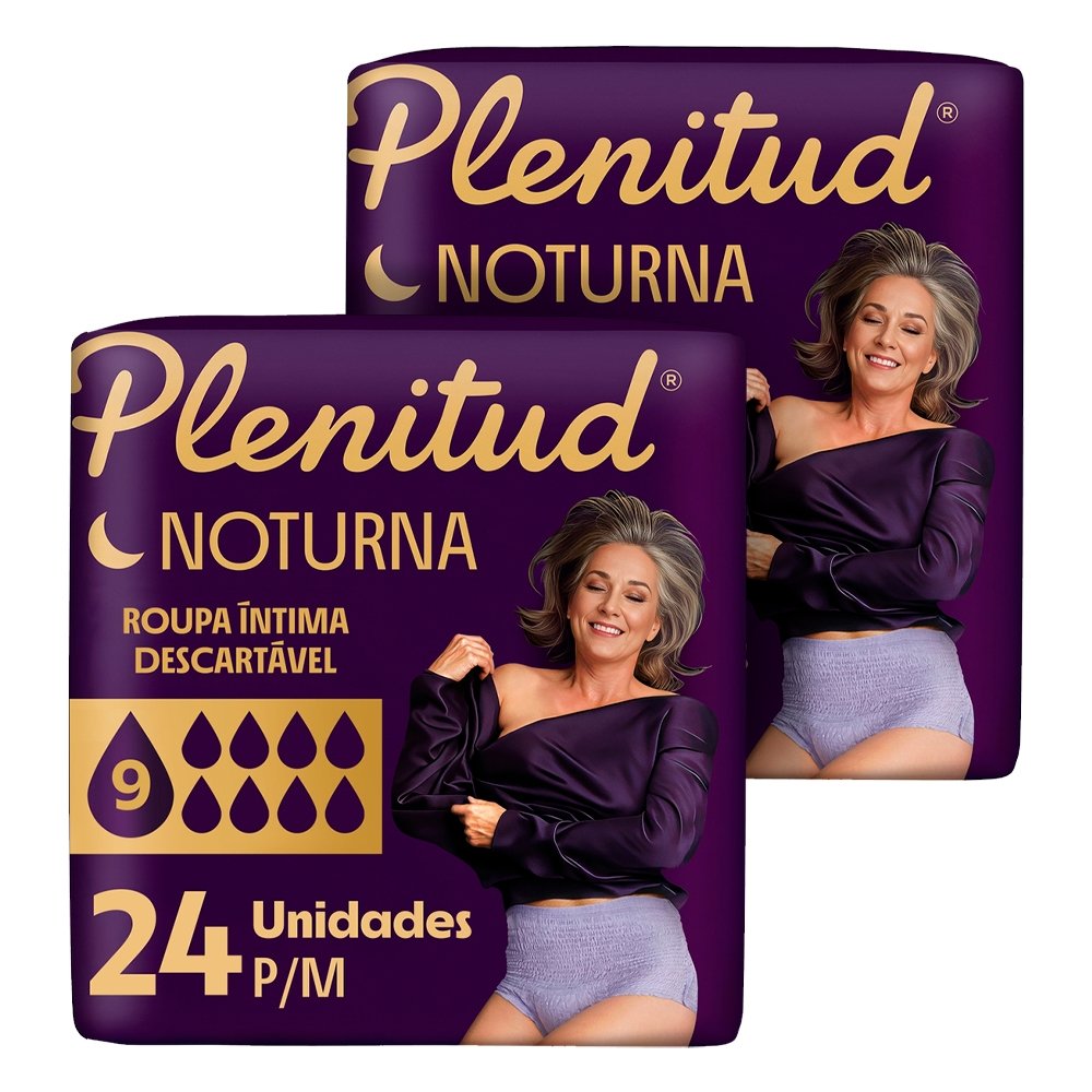 Fralda Descartável Plenitud Noturna P/M Roupa Íntima - 2 Pacotes com 24 Fraldas - Total 48 Tiras