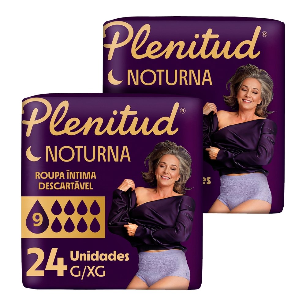 Fralda Descartável Plenitud Noturna G/XG Roupa Íntima - 2 Pacotes com 24 Fraldas - Total 48 Tiras