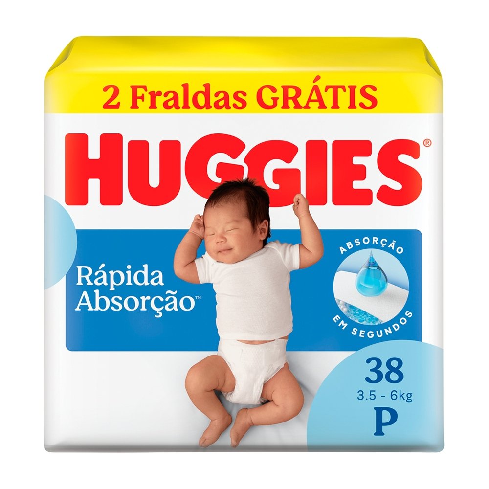 Fralda Descartável Huggies Tripla Proteção Mega Tamanho P - 9 Pacotes com 38 Fraldas - Total 342 Tiras - Leve 2 Tiras
