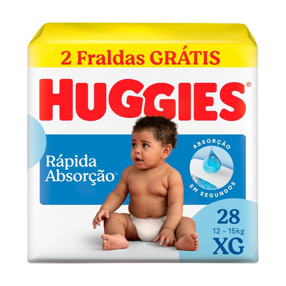 Fralda Descartável Huggies Tripla Proteção Mega Tamanho XG - 9 Pacotes com 28 Fraldas - Total 252 Tiras - Leve 2 Tiras