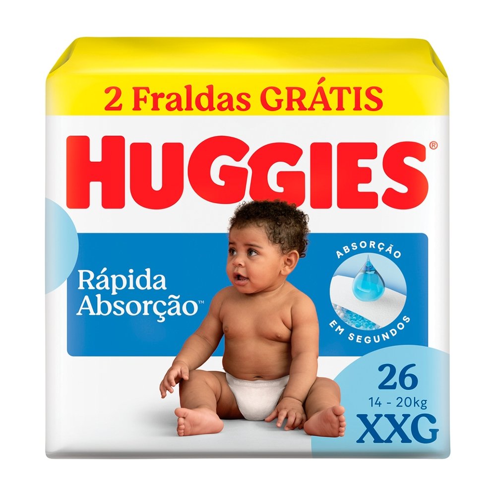 Fralda Descartável Huggies Tripla Proteção Mega Tamanho XXG - 6 Pacotes com 26 Fraldas - Total 156 Tiras - Leve 2 Tiras