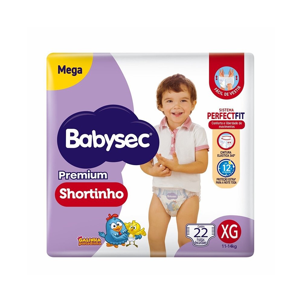 Fralda Descartável Babysec Shortinho Mega Extra Grande - 6 Pacotes com 22 Fraldas - Total 132 Tiras